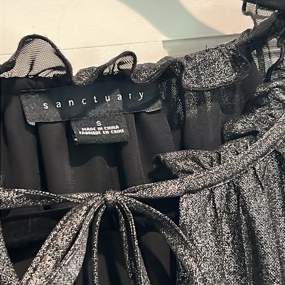 Sanctuary Live It Up Black Metallic Peasant Blouse Long Sleeve Metallic Gray - Picture 5 of 7